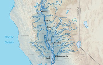 Map showing the Sacramento River and its watershed, which are part of the Central Valley.